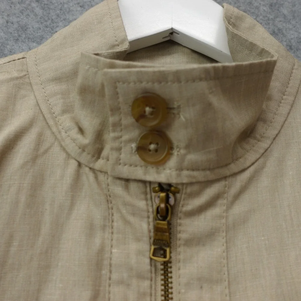 BANANA REPUBLIC Mens Harrington Jacket M Beige Linen Full Zip Utility Bomber